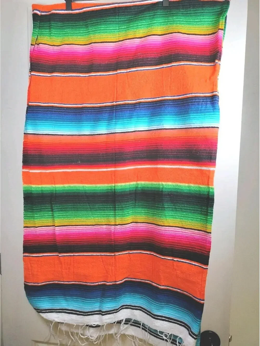 Artesanias FR‎ Mexican Serape Blanket 45x76 XL Multi-Color Striped Boho Acrylic